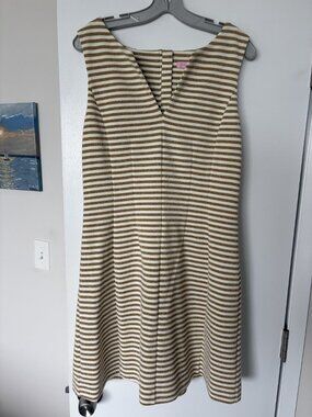 Lilly Pulitzer Brielle Gold Sparkle White Striped Midi Sleeveless Dress